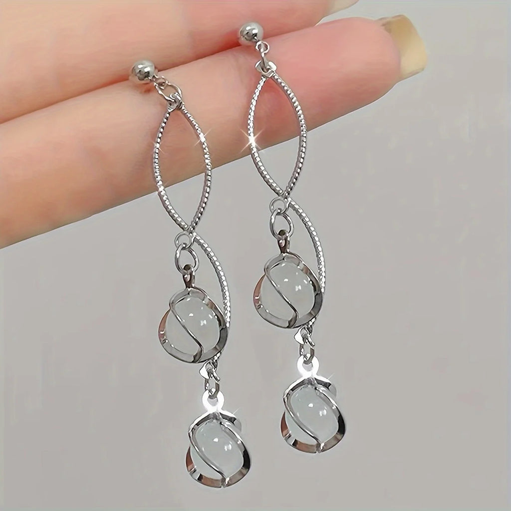 1 Pair French Long Tassel Glass Drop Earrings for Women