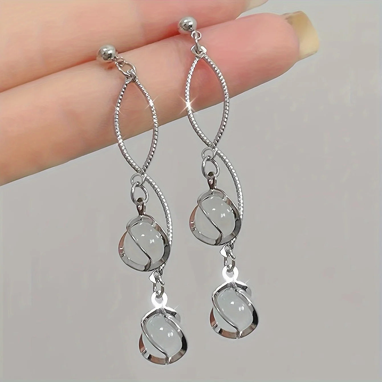 1 Pair French Long Tassel Glass Drop Earrings for Women