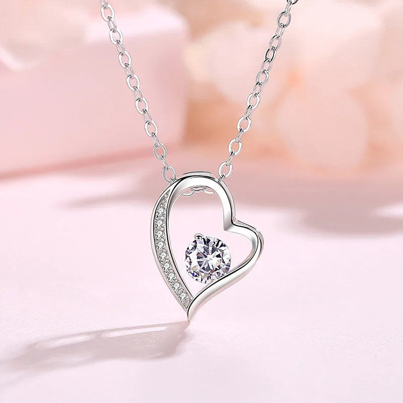 New 925 Sterling Silver Necklace Heart 5A Zircon for Women