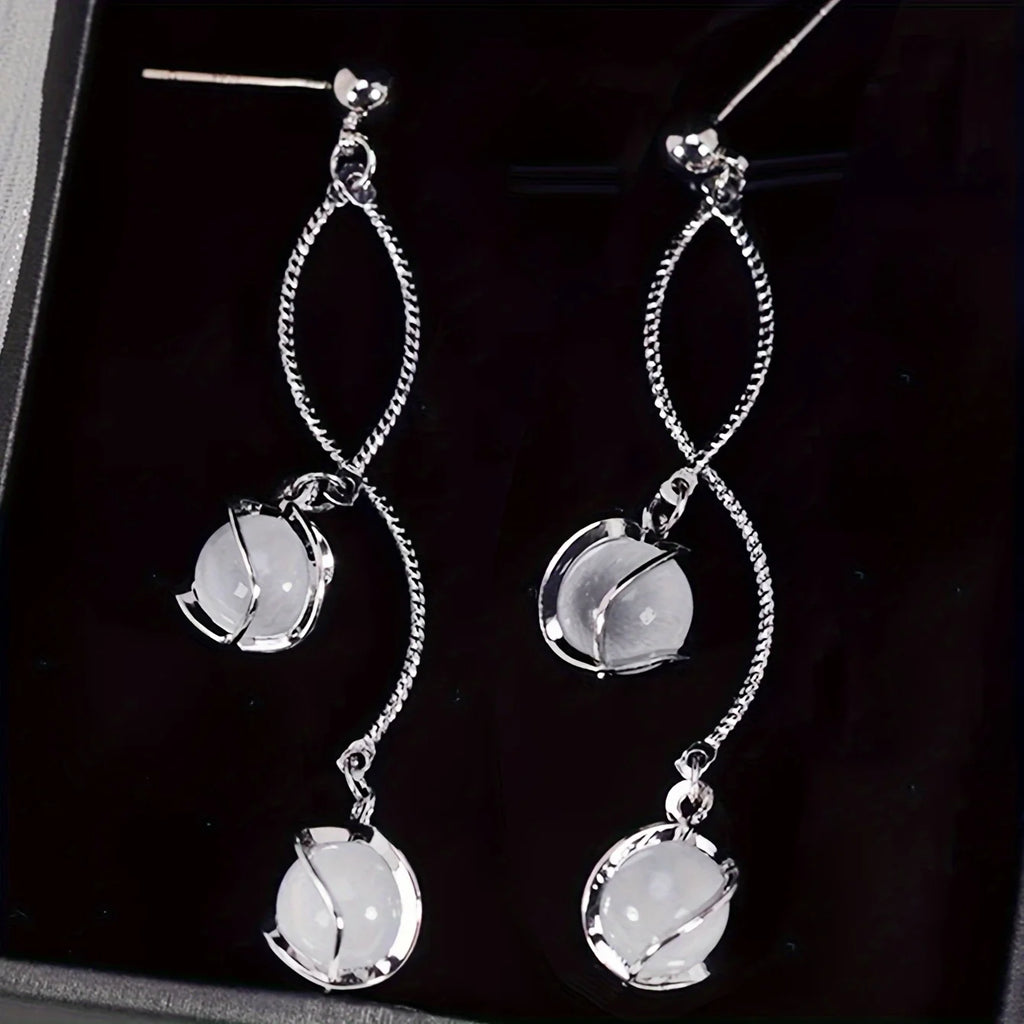 1 Pair French Long Tassel Glass Drop Earrings for Women