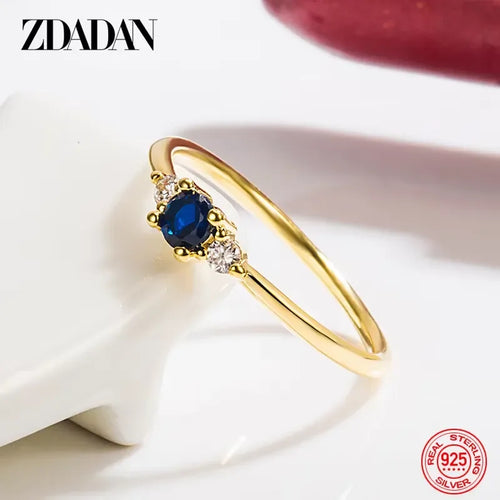 925 Silver 18K Gold Blue Zircon Ring For Women