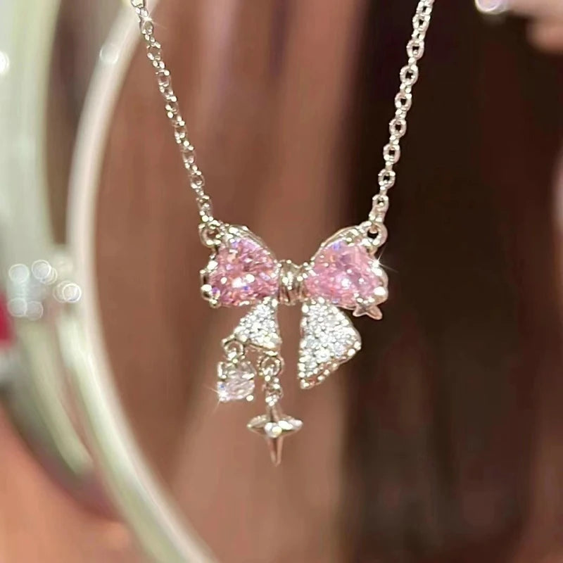 New Wine Red Cherry Gold Color Pendant Necklace For Women