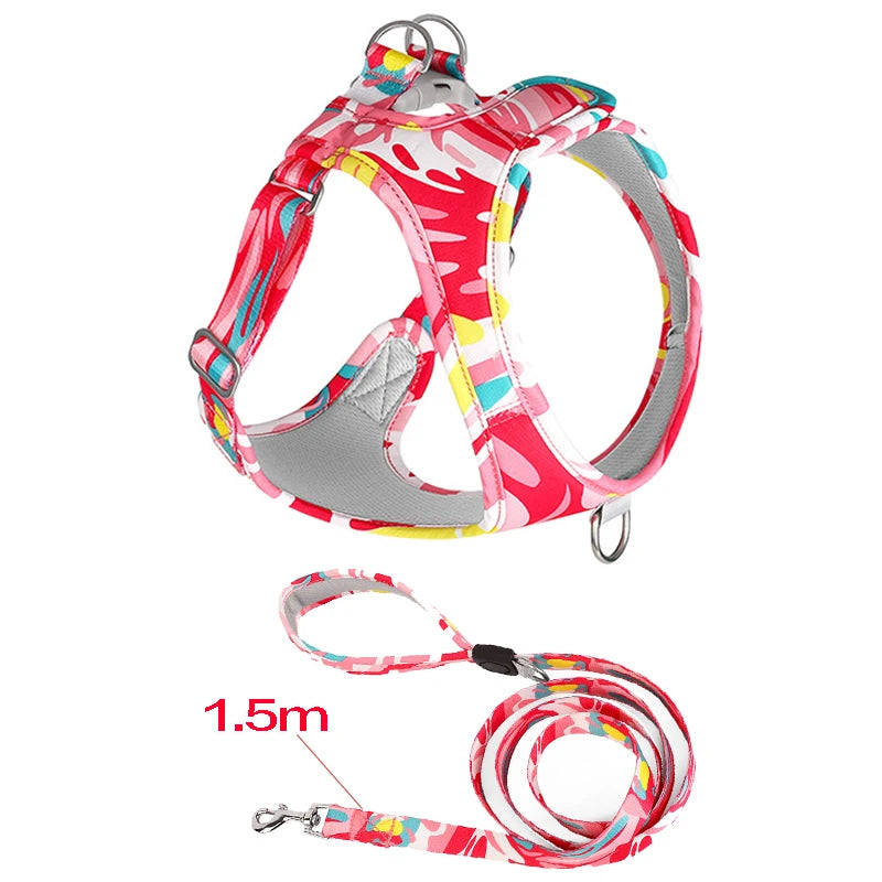 Dog Cat Harness Adjustable Vest Walking Lead Leash For Puppy Dogs Collar Polyester Mesh Harness