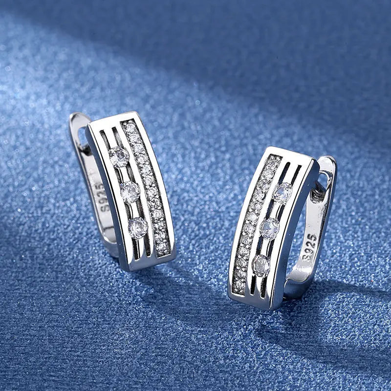 Luxury 925 Sterling Silver Earrings  High Quality White Zircon Earrings
