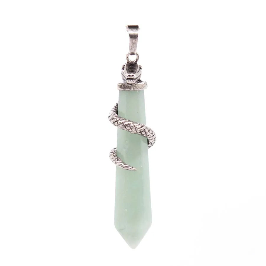 Snake Wrapped Crystal Hexagon Column Stone Pendulum Pendants
