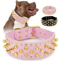 Wide Golden Spiked Dog Collar, Epesiri Dog Chain Collars, Mushroom Rivet Faux Leather