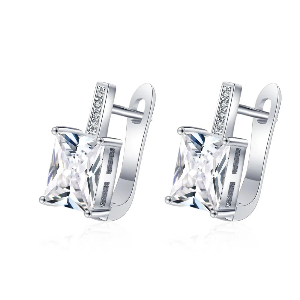 Luxury 925 Sterling Silver Earrings  High Quality White Zircon Earrings