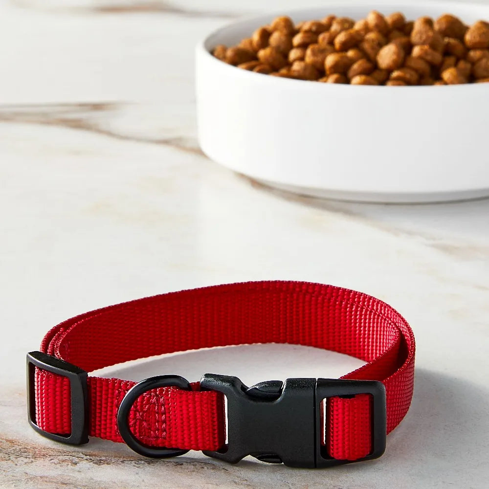 Adjustable Solid Red Polyester Dog Collar for Medium Dogs