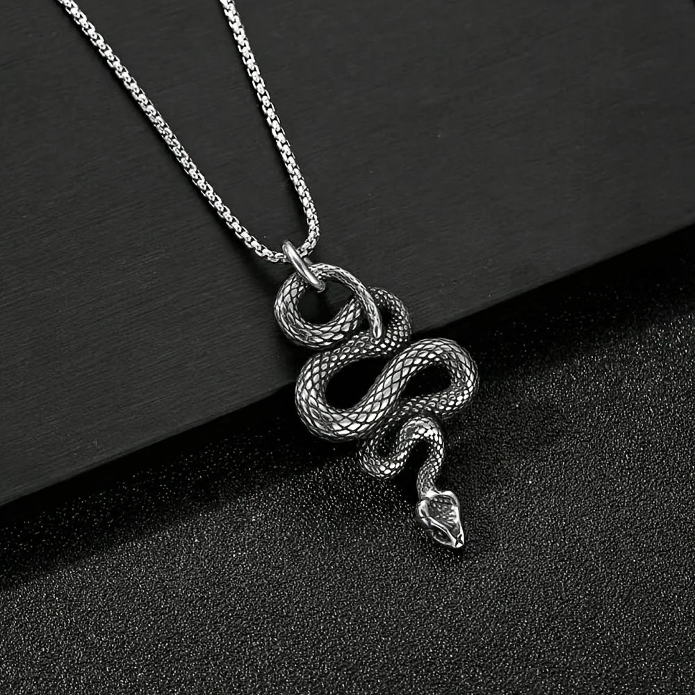 1 punk snake pendant necklace, ancient silver jewelry