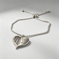 Smooth Polished Angel Heart Bracelet Half Wing Engraved Quote Charm Box Chain Adjustable Bracelet for Women
