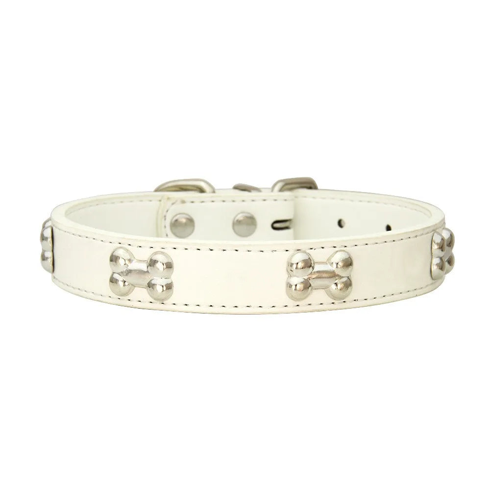 Bone Pattern Collar Durable Adjustable Small Dog Puppy Cat Safe PU Leather
