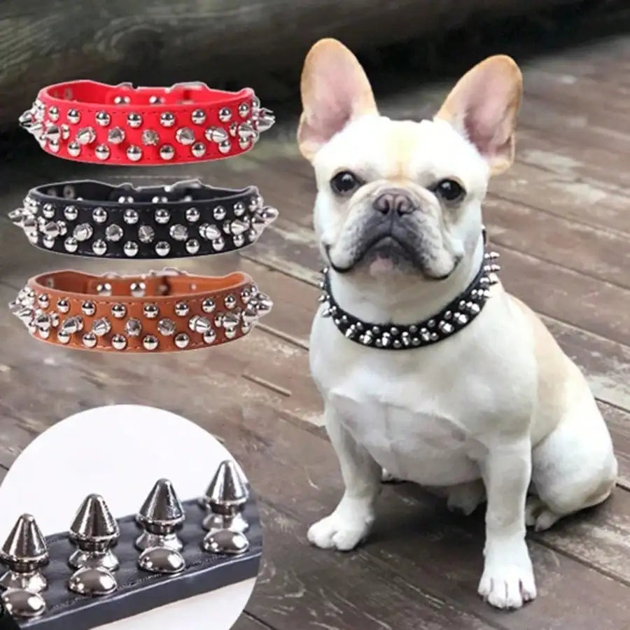 Punk Spiked Rivet Dog Collar Adjustable PU Leather Neck Strap Stylish Decorative Pet Collar