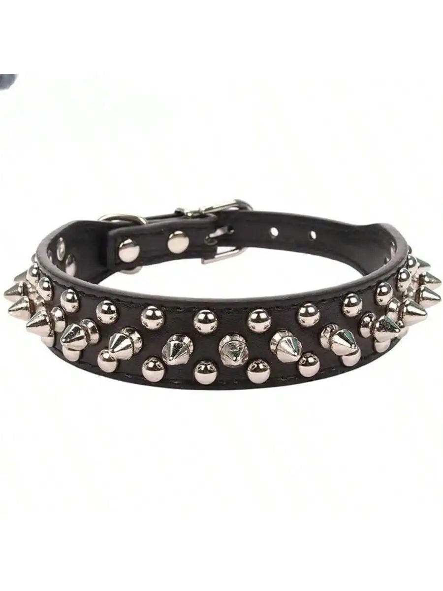 Pet Dog Collar Adjustable Leather Neck Strap  PU Leather Punk Rivet Spiked Dog Collar