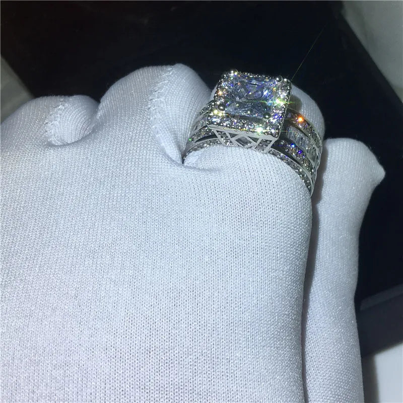 Shiny Halo Ring Inlaid Square Cut Shiny Zircon Elegant  Ring For Women