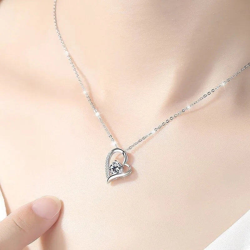 New 925 Sterling Silver Necklace Heart 5A Zircon for Women