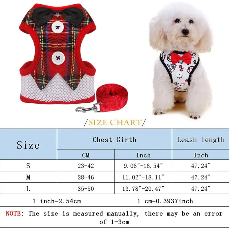 Elegant Bowtie Dog Harness Vest with Leash Adjustable Cat Harness Leash Set Cute Bowknot Tuxedo