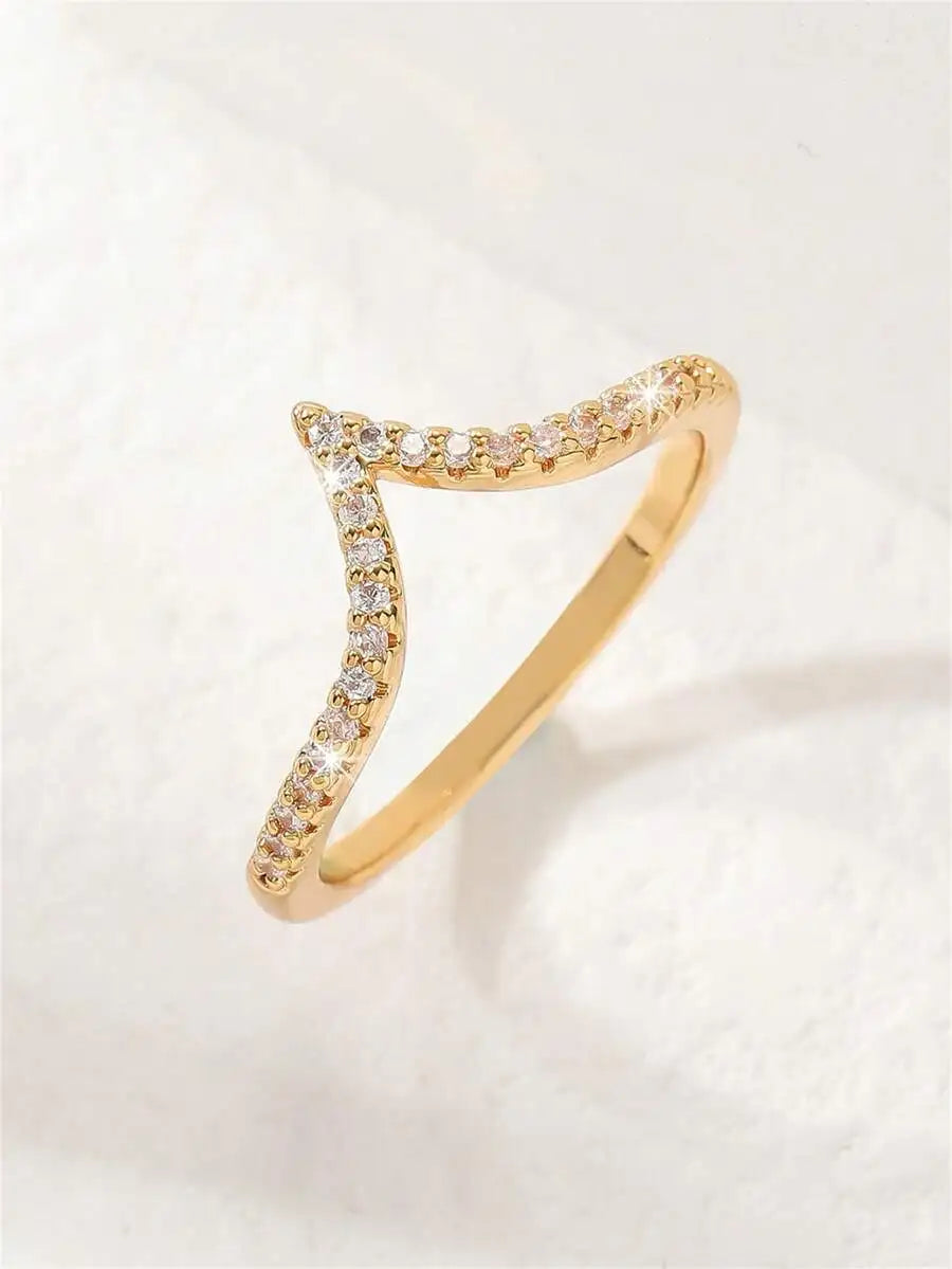 Cubic Zirconia Pave Setting Geometric V Shape Fashion Ring