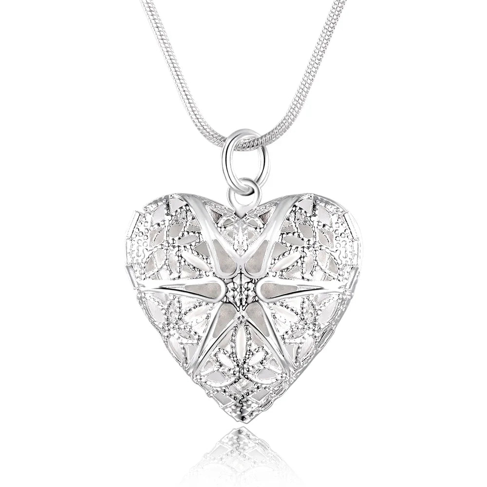 925 Sterling Silver Photo Frame Pendant Necklace 18/20/22/24 Inch Snake Chain For Woman