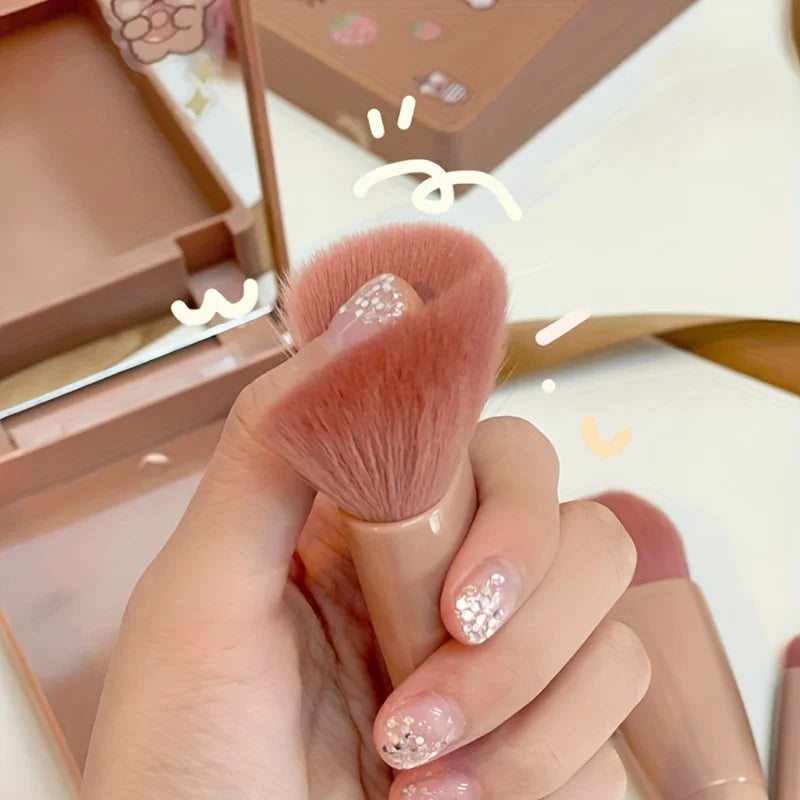 5Pcs Portable Makeup Brush Set With Mirror -  Foldable Travel Kit ，Mini Makeup Brush Set