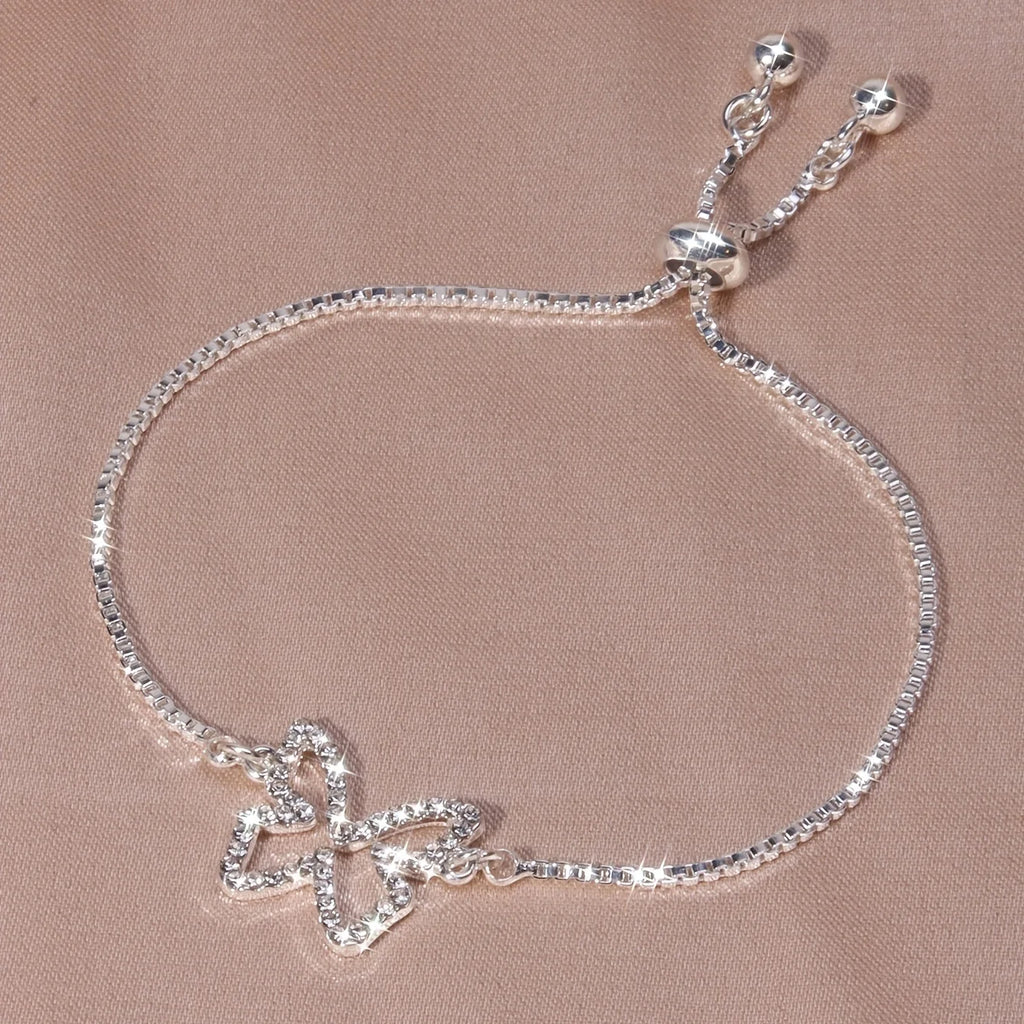 Silver rhinestone hollowed butterfly pull-out bracelet