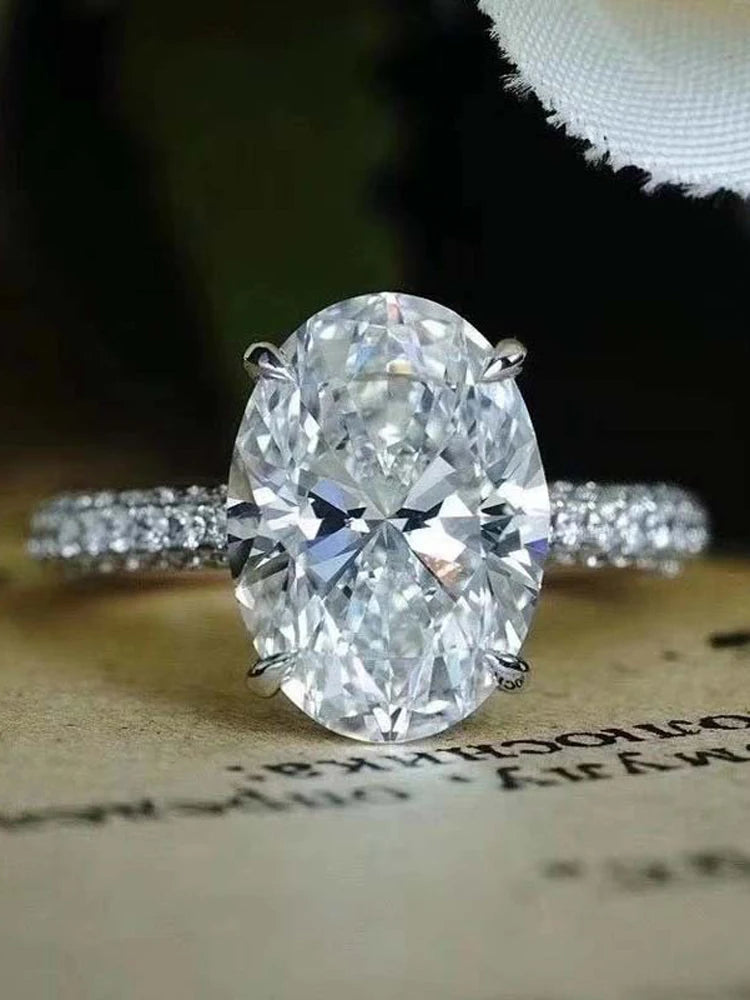 New 925 Sterling Silver Oval 4ct Lab Diamond Ring
