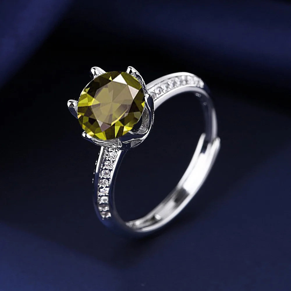 Beautiful 925 Sterling Silver Multicolor Green Moissanite Ring Adjustable Open Band