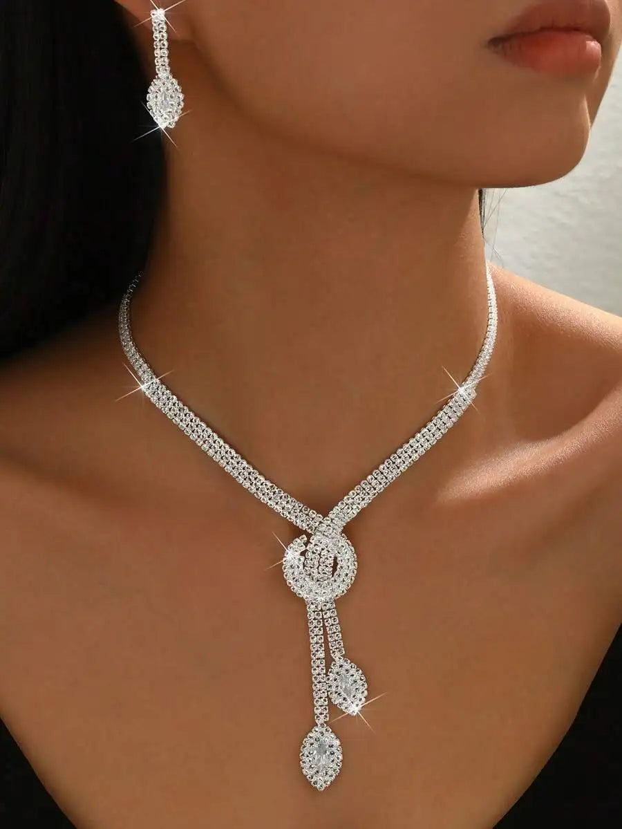 Luxury Necklace + 1 Pair Earrings Women Jewelry Set, Suitable For Daily Wear