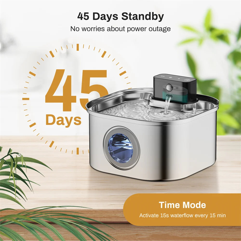 3L 5V Rechargable Automatic Stainless Steel Dogs Water Fountain 4000mAh Wireless