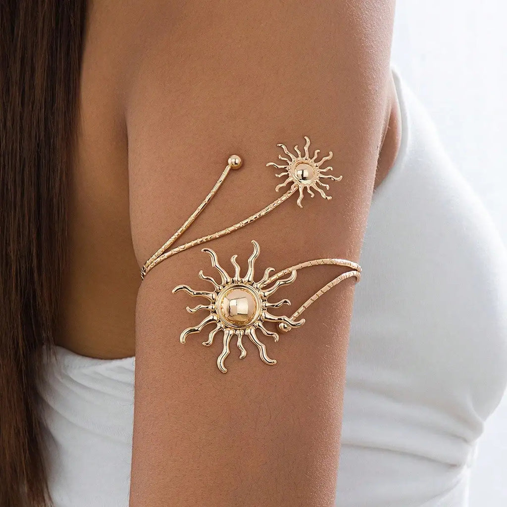 Gold Plated Sun Arm Cuff Women Boho Upper Arm Bracelet