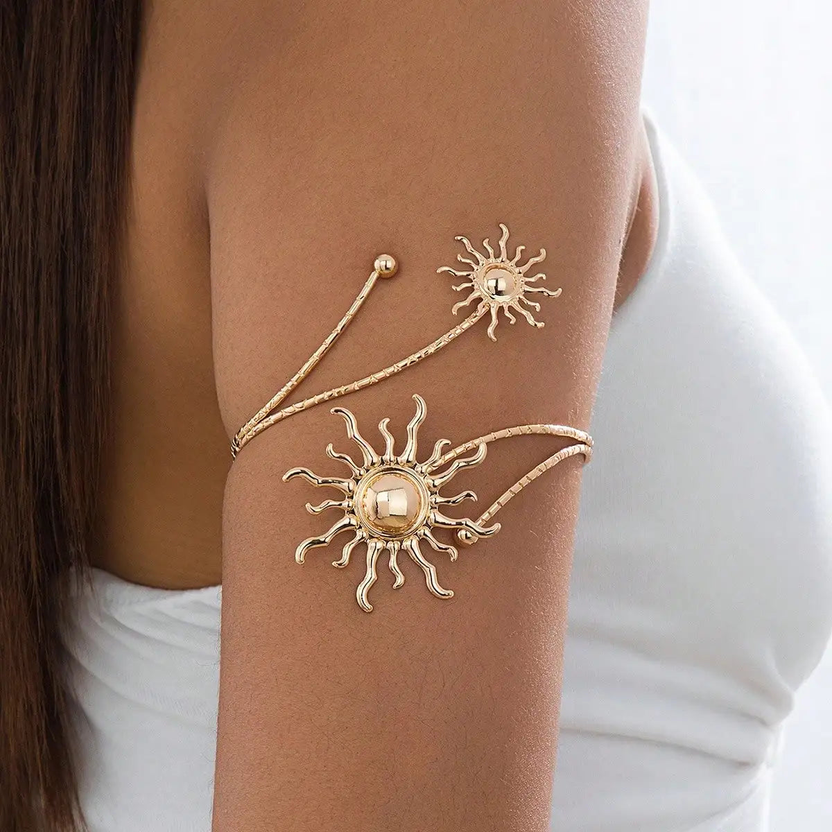 Gold Plated Sun Arm Cuff Women Boho Upper Arm Bracelet