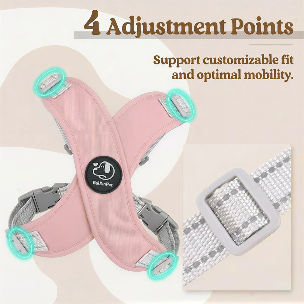 Dog Harness Leash Set Reflective Adjustable Pet Vest Harness with Metal D Ring Breathable
