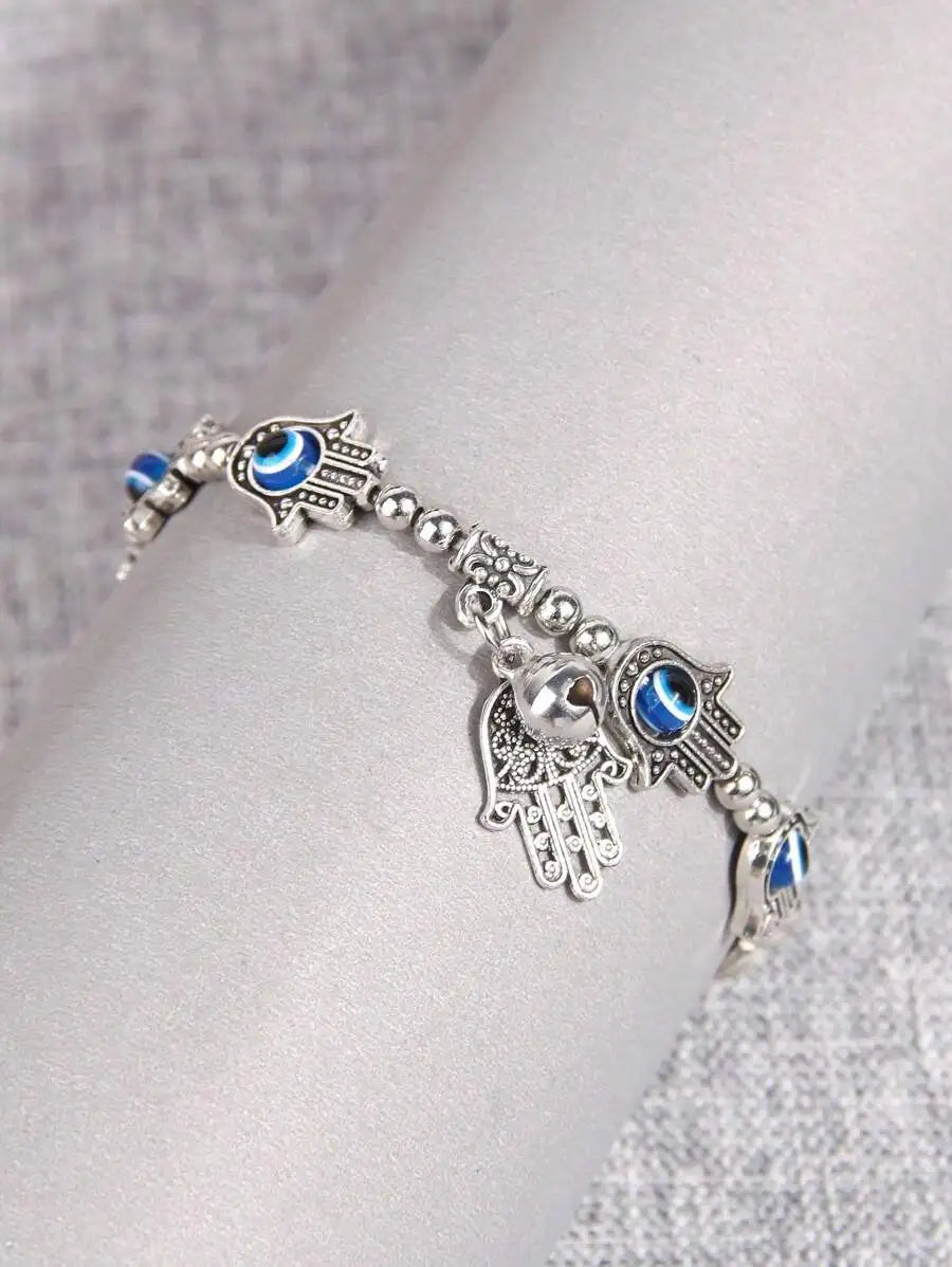 Hamsa Palm And Evil Eye Beaded Charm Bracelet For Women