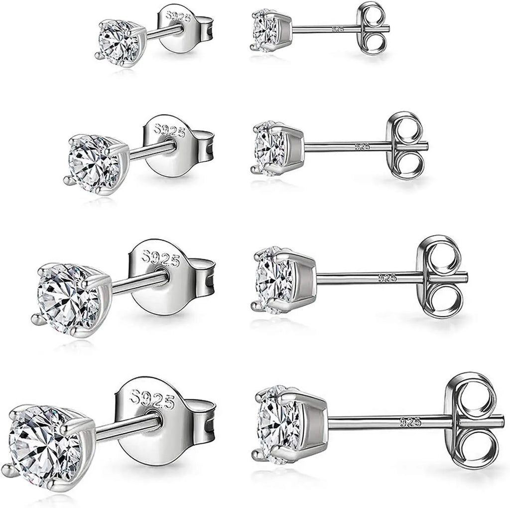 925 Sterling Silver Stud earrings Set  White Gold Plated Hypoallergenic Stud Earrings Cubic Zirconia Stud Earrings for Women