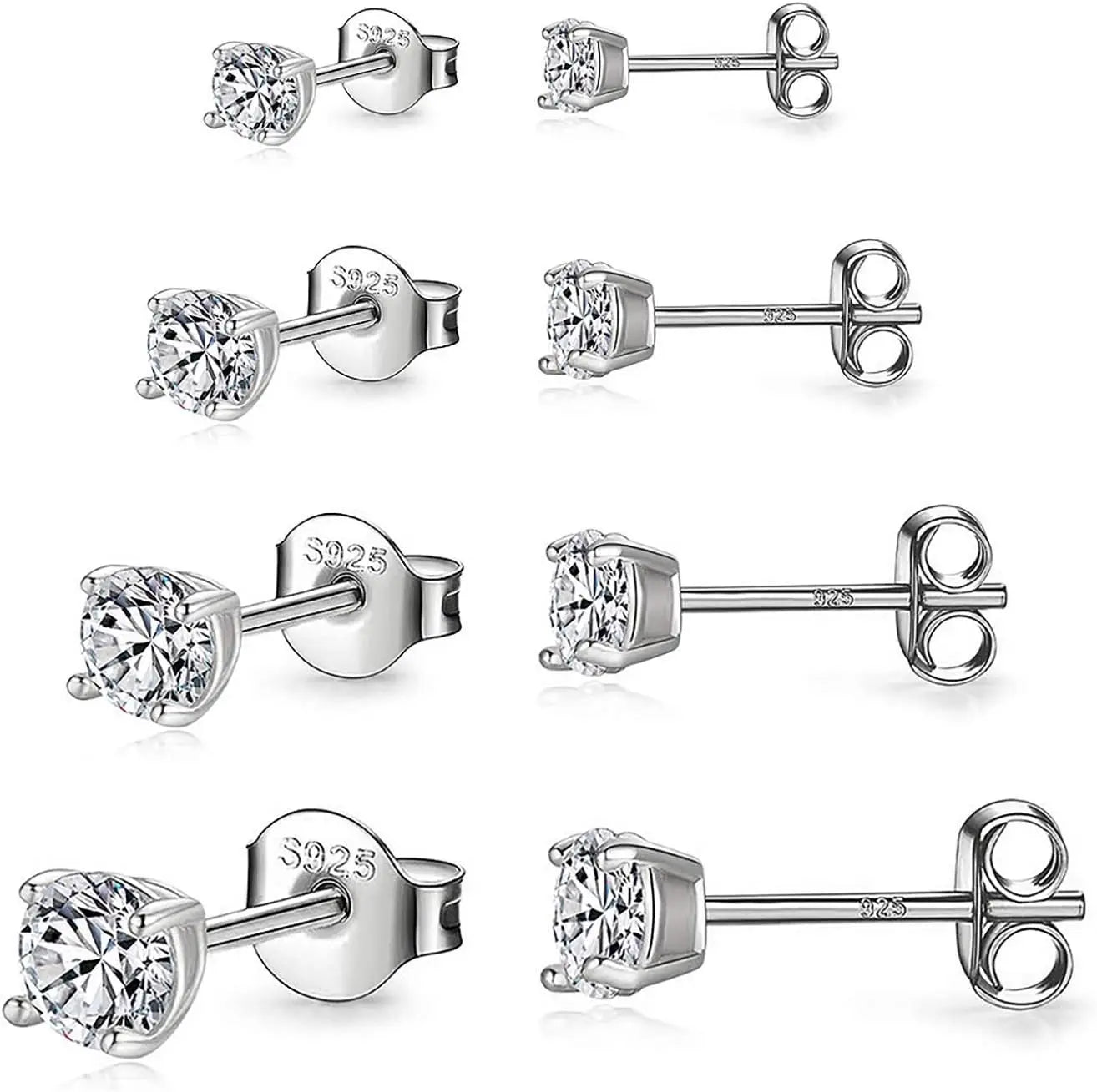 925 Sterling Silver Stud earrings Set  White Gold Plated Hypoallergenic Stud Earrings Cubic Zirconia Stud Earrings for Women