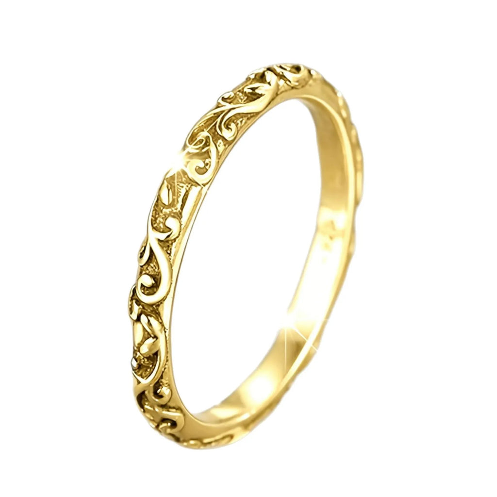 Retro old antique neutral style design engraving ring vine flower leaf pattern niche ring