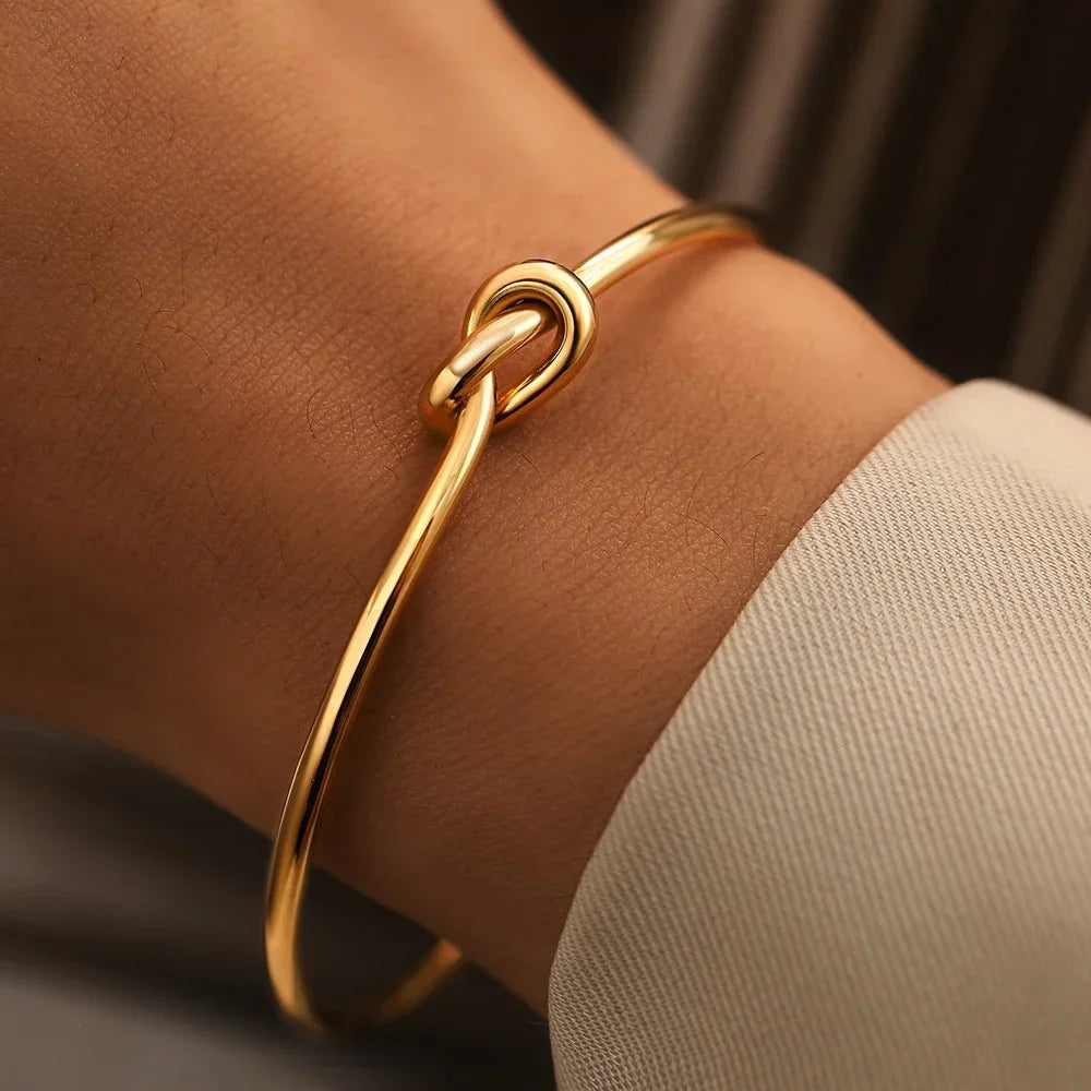 Stainless Steel Bracelets Vintage Fashion Woven Twist Texture Bangles for Women