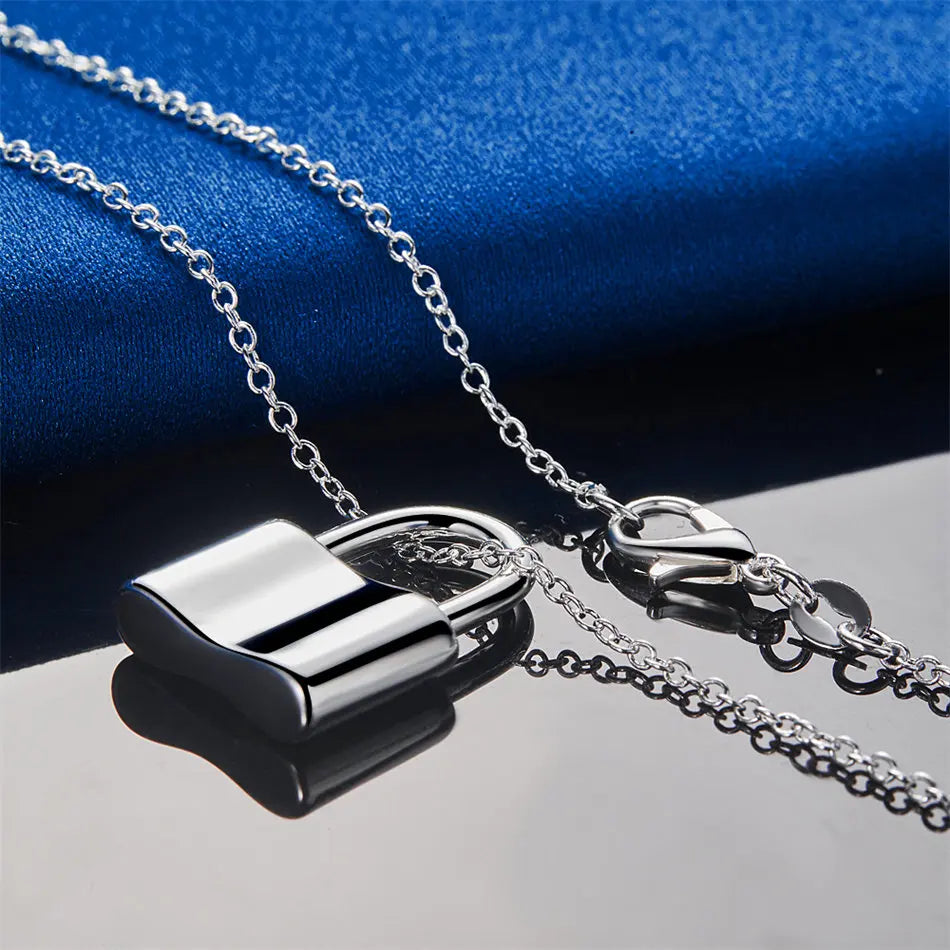 925 sterling silver 16-30 inch exquisite lock pendant necklace for women