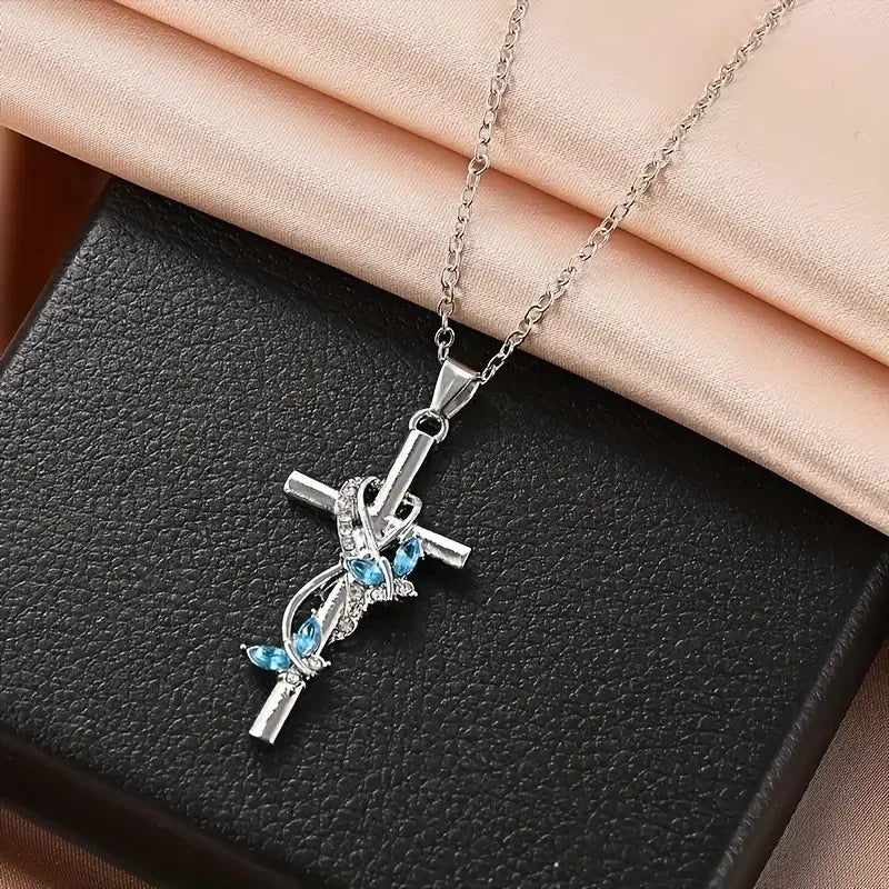 Stylish Exquisite Women's Necklace Elegant Butterfly Angel Wings Cross Pendant Necklace