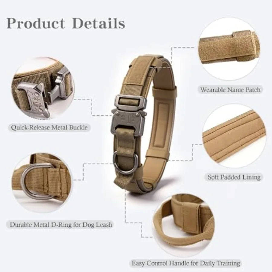Tactical Dog Collar Adjustable Military Nylon Dog Collar with Control Handle and Heavy Duty Metal Buckle