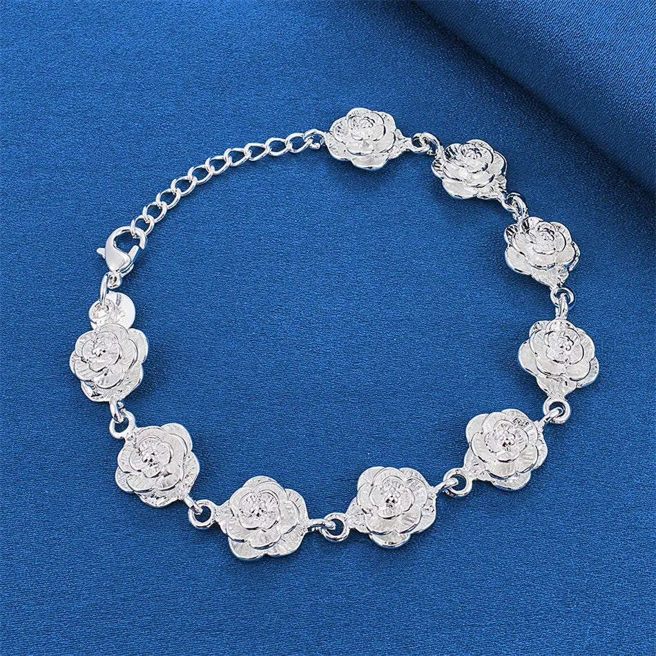 925 sterling silver 8-inch luxurious flower bracelet for women
