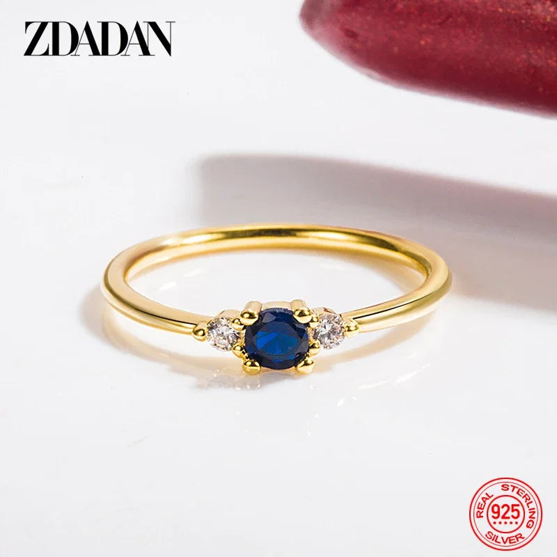 925 Silver 18K Gold Blue Zircon Ring For Women