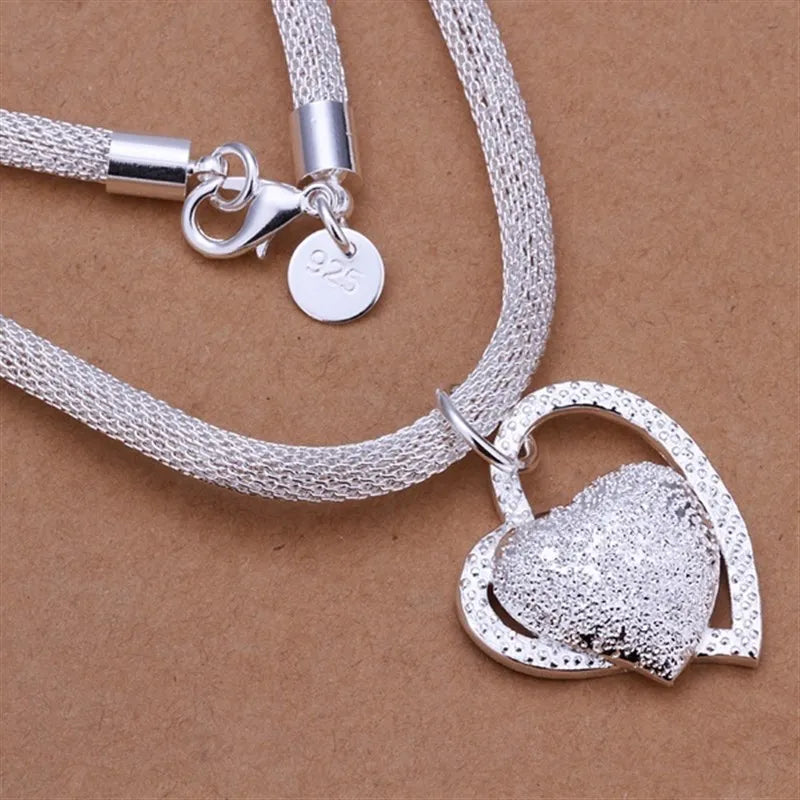 925 Sterling Silver Gorgeous Charm Fashion Charm Heart Necklace 18 Inches Silver Jewelry