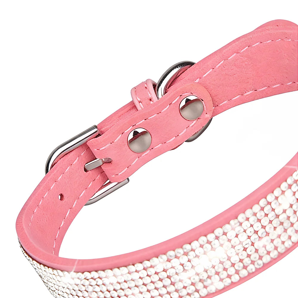 New Shiny Rhinestone Pet Collar, Soft Microfiber Adjustable Collar for Small Medium Dogs