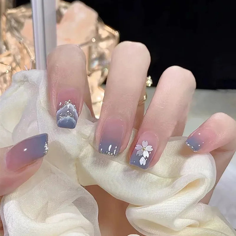 24Pcs French Tip Handmade Press On Nails Minimalist Solid Color Fake Nails Medium Square Full Cover Press On Nail Tips