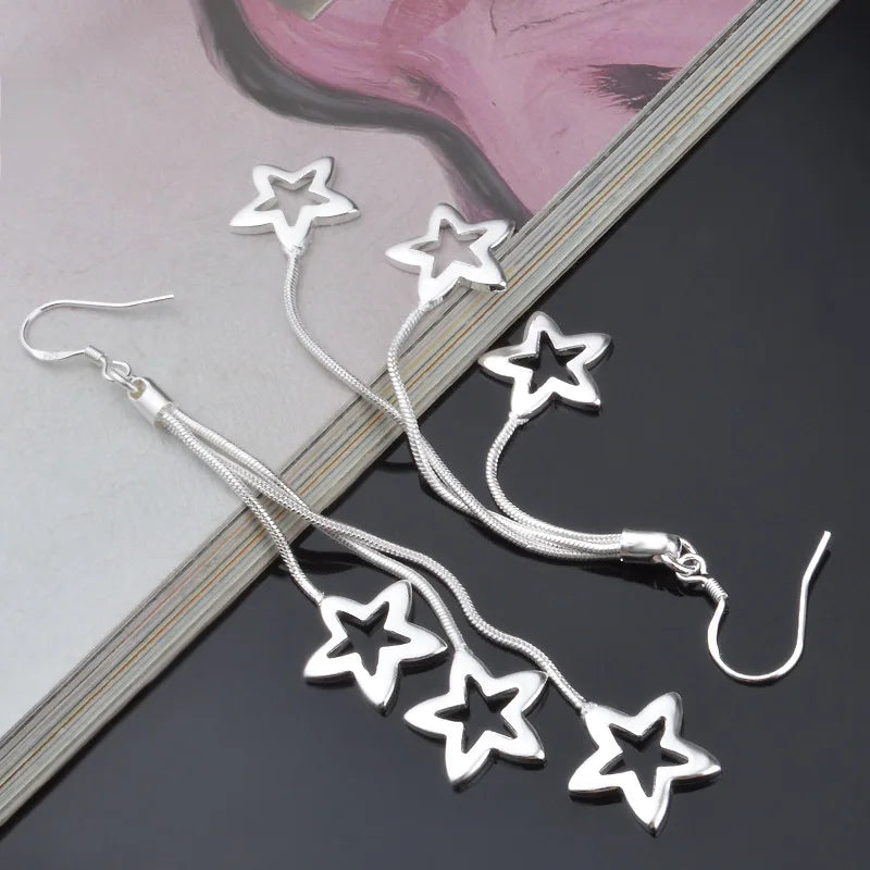 High quality silver color Tassel hanging stars Earrings for woman