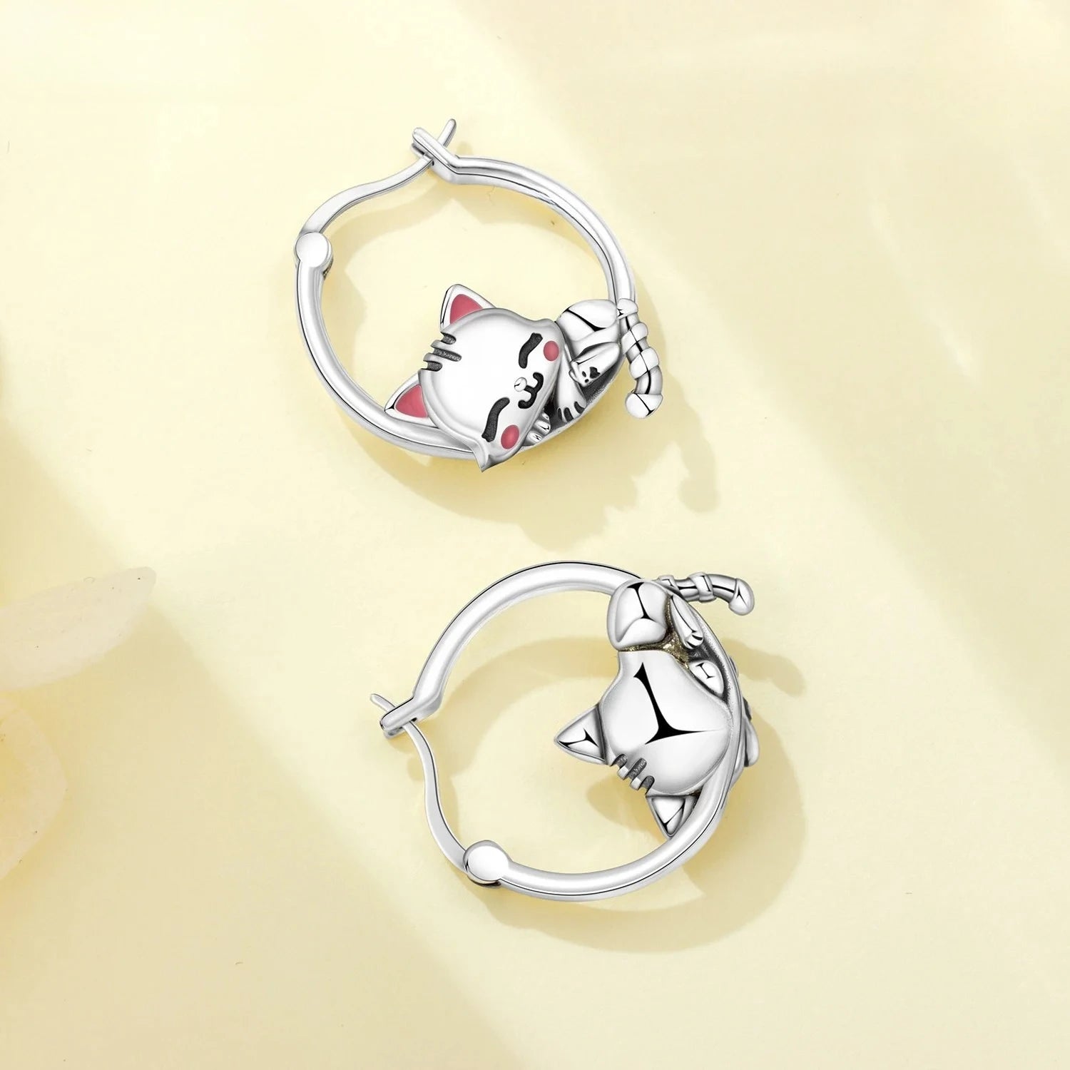 Cute Sleeping Cat Hoop Earrings Silver plated for Women Girls Daily Party Wear