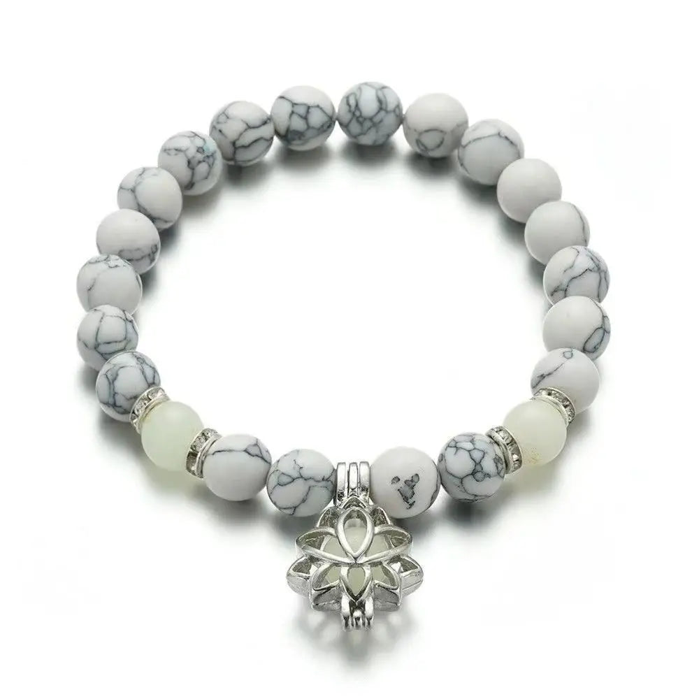 Luminous Glow In The Dark Turquoise Lotus Beaded Bracelet for Women