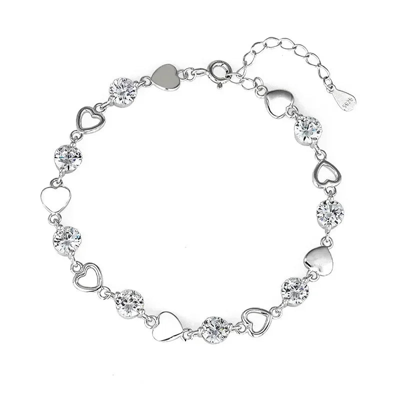 Luxury 925 Sterling Silver Heart Zircon Bracelet for Women