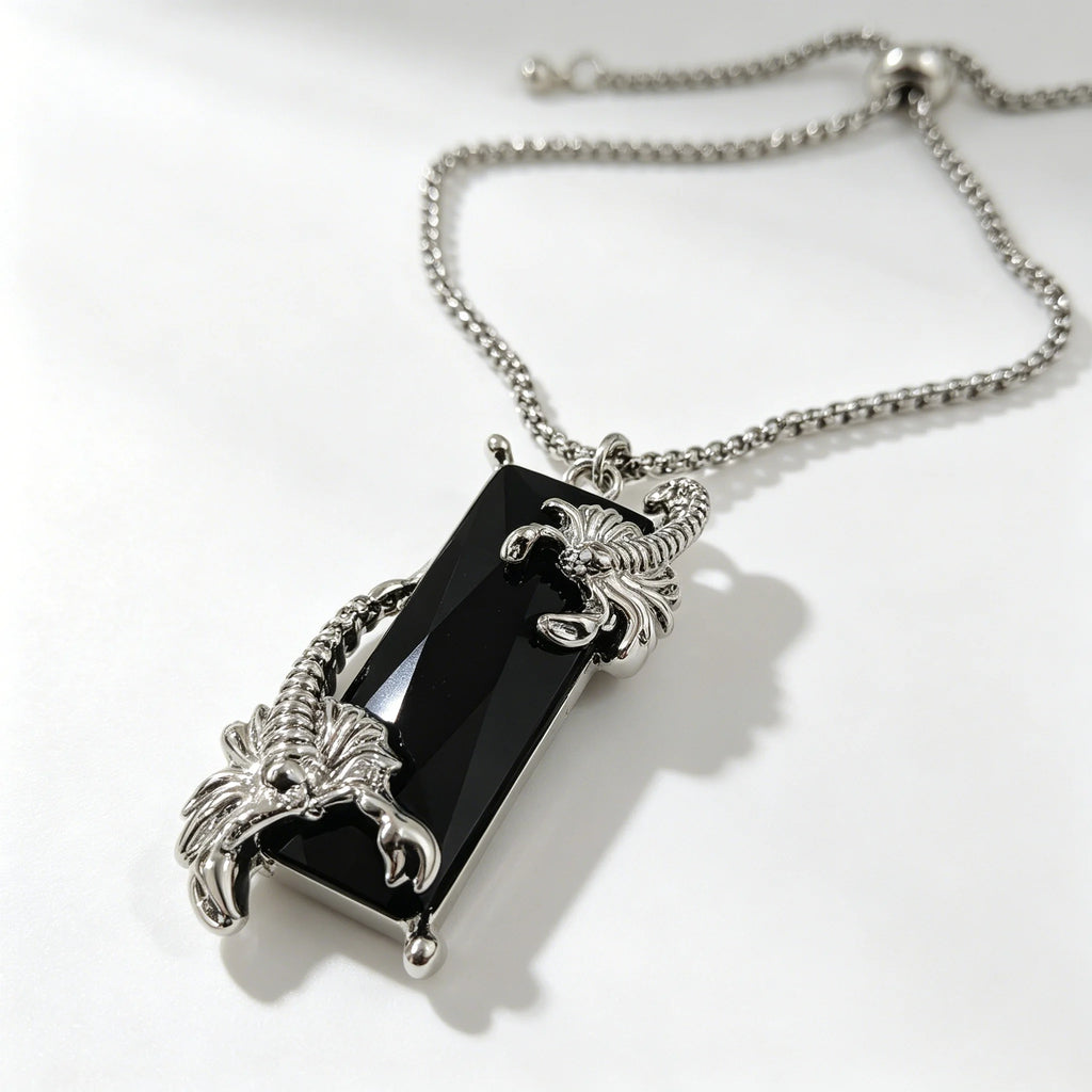 Two Scorpion Black Rectangular Inlay Adjustable Box Chain Bracelet for Women