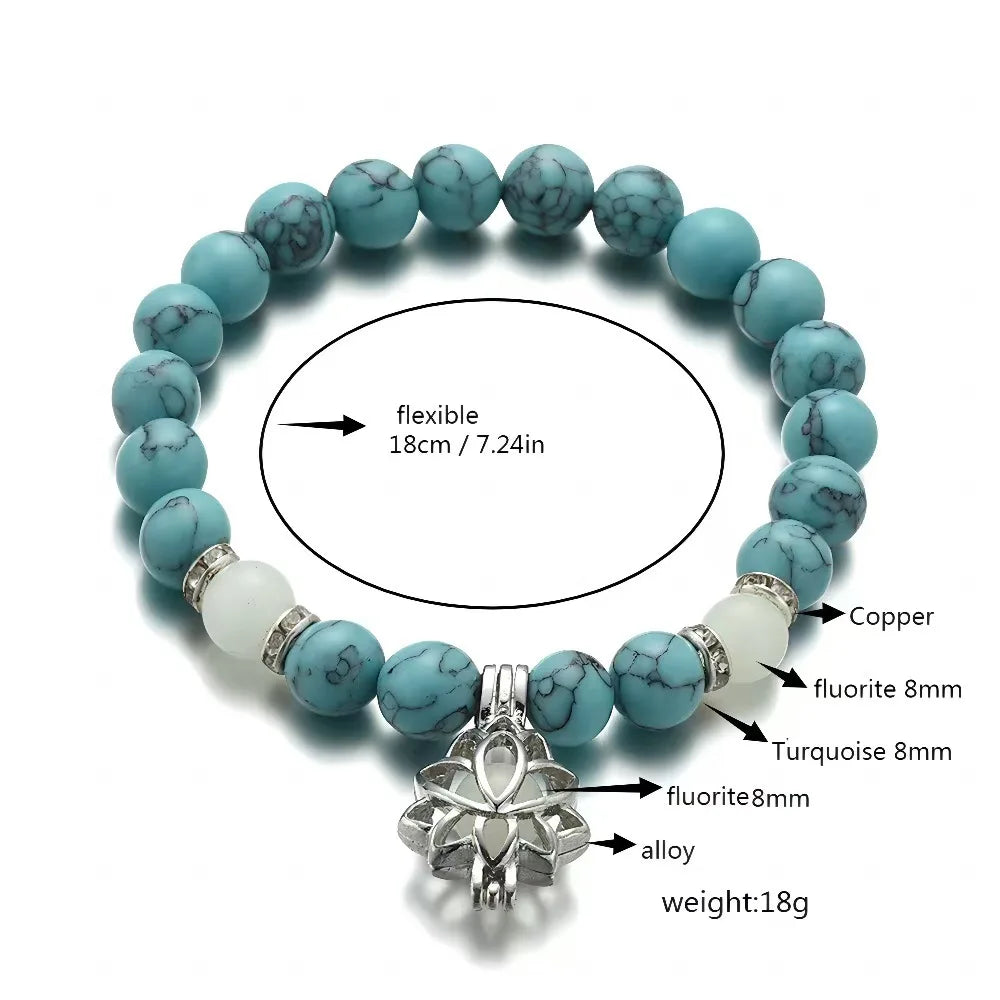 Luminous Glow In The Dark Turquoise Lotus Beaded Bracelet for Women